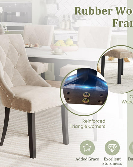 Giantex Upholstered Dining Chairs Set of 2/4, Tufted Wingback Kitchen Chairs w/Solid Wood Legs, Padded Seat