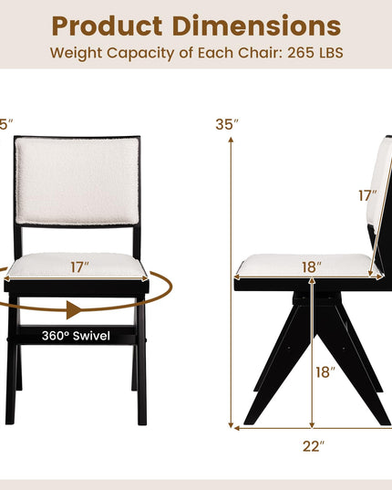 Giantex Swivel Dining Chairs Set of 2/4, Faux Sherpa Kitchen Chairs w/Rubber Wood Frame