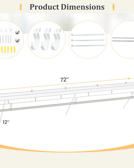 Étagère de placard Giantex avec tringle à vêtements 4/6 pi Kit de rayonnages en fil métallique à fixation murale
