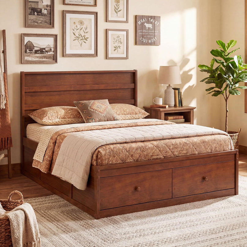 Cadre de lit Giantex pour lit double/simple avec tiroirs de rangement