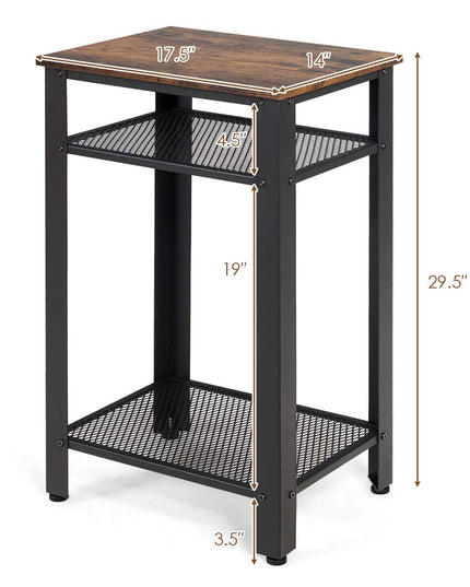 Side Table Industrial 3-Tier W/Mesh Shelves