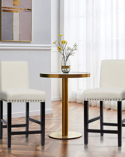 Giantex Upholstered Counter Height Bar Stools w/ Rubber Wood Legs, Breathable Linen Fabric