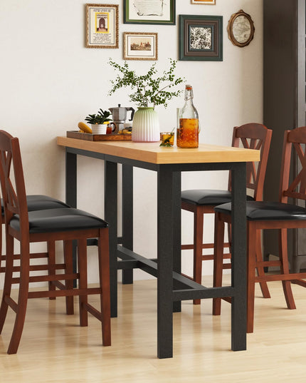 Giantex Wood Bar Stools Set, 24" Upholstered Counter Height Bar Chairs w/Hollowed High Back