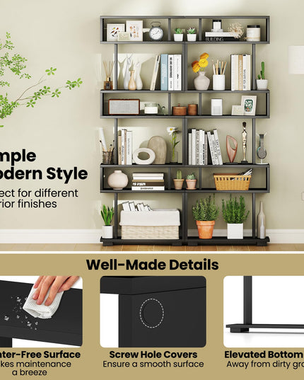 Giantex 6-Tier Geometric Bookcase Set of 1/2 64" Tall S-Shaped Bookshelf