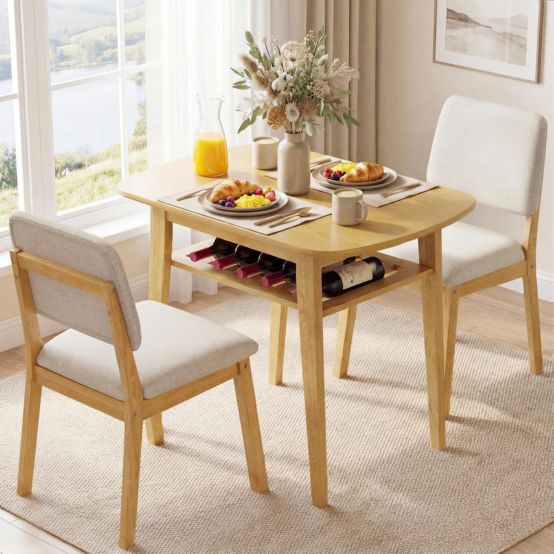 Giantex Dining Table Set for 2 | Space Saving Kitchen Table and Chairs Set w/Rubber Wood Frame