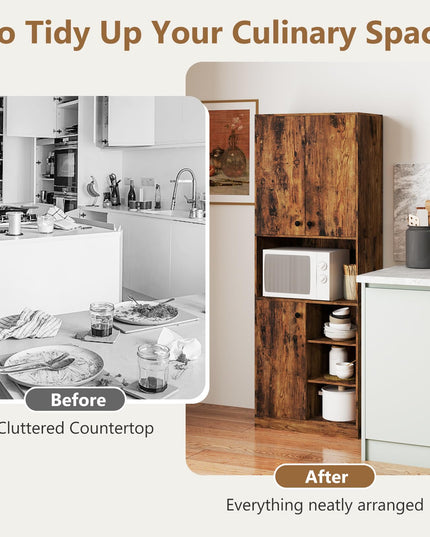 Giantex Pantry Organizers and Storage, 65.5" Tall Pantry Cabinet with Buffet Hutch, Microwave Countertop