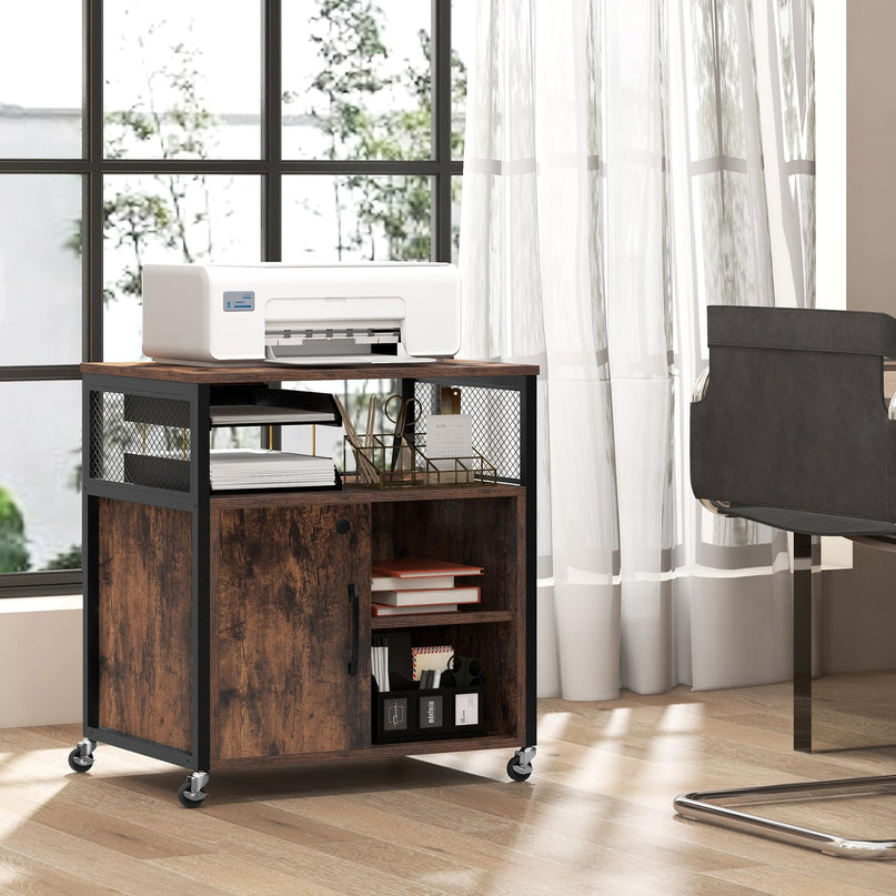 Giantex File Cabinet, Lateral Filing Cabinet with Lock, Wheels, Charging Station, Cable Hole, Lockable Side Cabinet