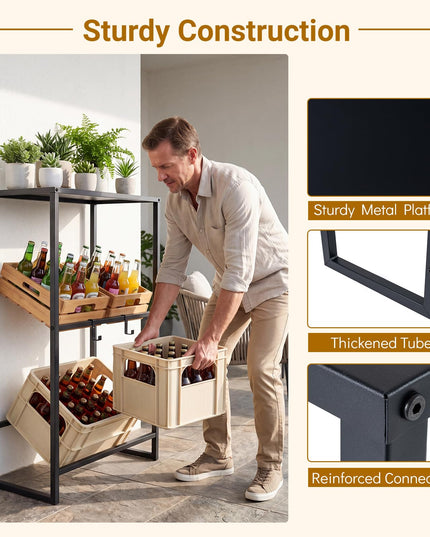 Giantex 3-Tier Drink Crate Rack | Heavy-duty Metal Storage Rack with Shelf