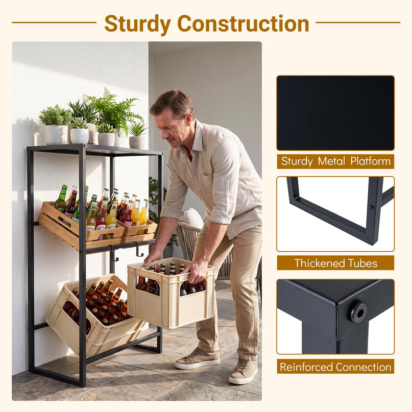 Giantex 3-Tier Drink Crate Rack | Heavy-duty Metal Storage Rack with Shelf
