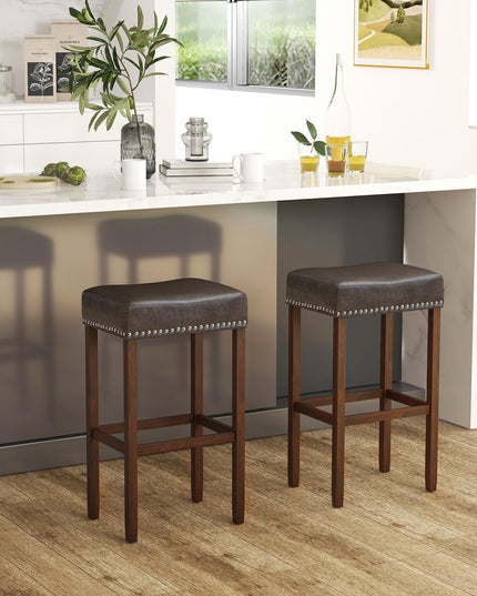 Giantex Bar Stools, Saddle-Shaped Kitchen Stools, PU Leather Bar Height Saddle Stools w/Footrests