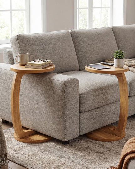 Giantex Tables d'appoint rondes en C en bois de teck massif (24 po), ensemble de 1 ou 2, tables d'extrémité pour canapé ou chevet