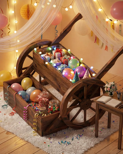 Jardinière en Bois Géante en Forme de Chariot pour Patio ou Balcon