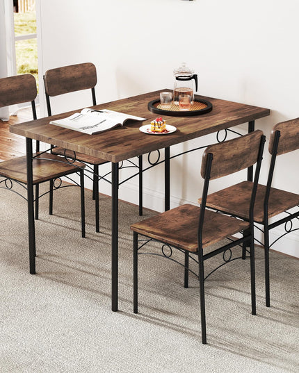 Giantex Rectangle Kitchen Table and 4 Farmhouse Dining Chairs with Heavy-Duty Metal Frame