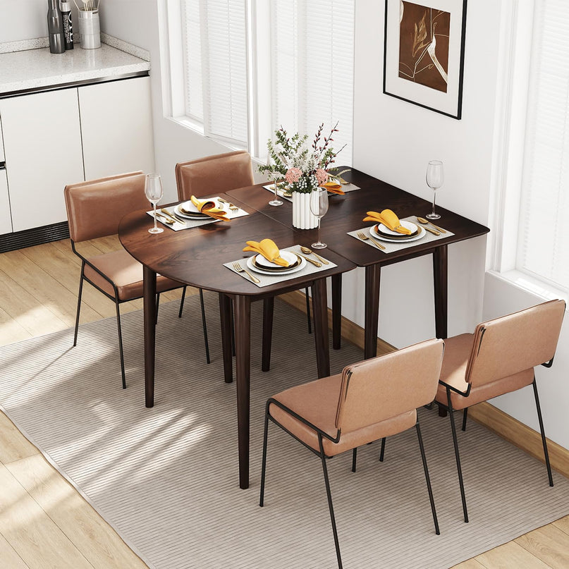 Table de salle à manger extensible Giantex 68" pour 6 à 8 personnes, table de cuisine de style campagnard 68" avec 2 plateaux demi-ronds et 1 plateau rectangulaire