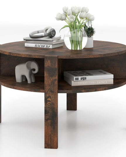 Giantex Round Coffee Table with Storage Shelves