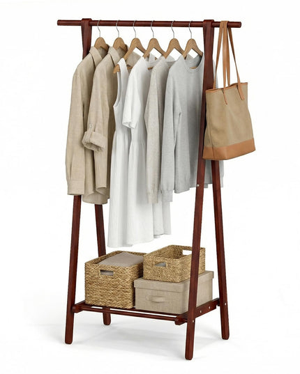 Portant à vêtements Giantex en bois d'hévéa massif avec étagère de rangement pour vêtements, chapeaux, sacs à main
