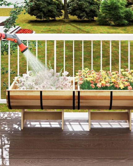 Giantex Half Barrel Acacia Wood Planter Box for Flower Vegetable Fruit