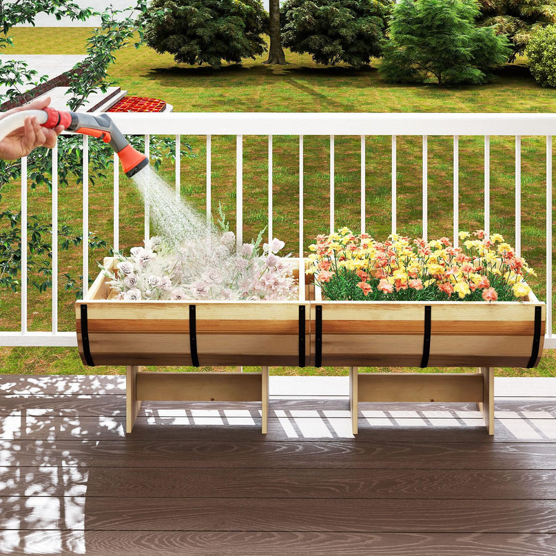 Giantex Half Barrel Acacia Wood Planter Box for Flower Vegetable Fruit