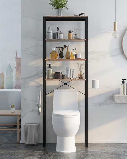 Giantex Over The Toilet Storage Rack, 4-Tier Wooden Bathroom Space Saver w/Metal Frame & 2 Hooks