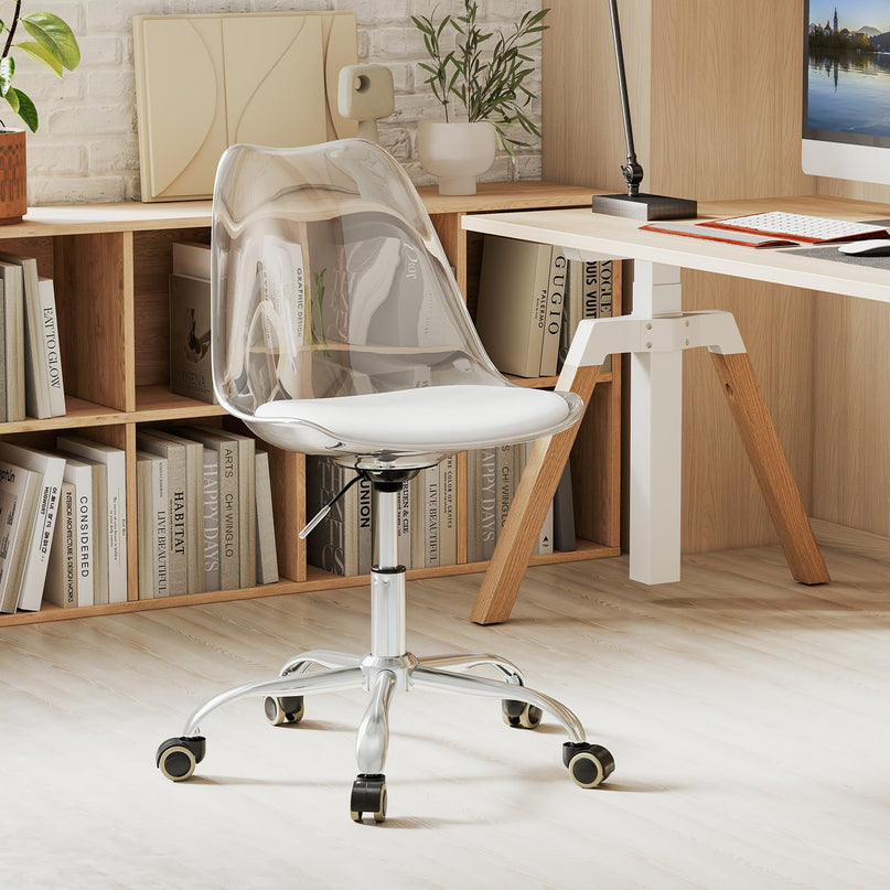Giantex Acrylic Clear Desk Chair with PU Leather Cushion