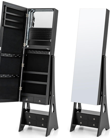 Jewelry Cabinet with LED Light Strip, Black - Giantex