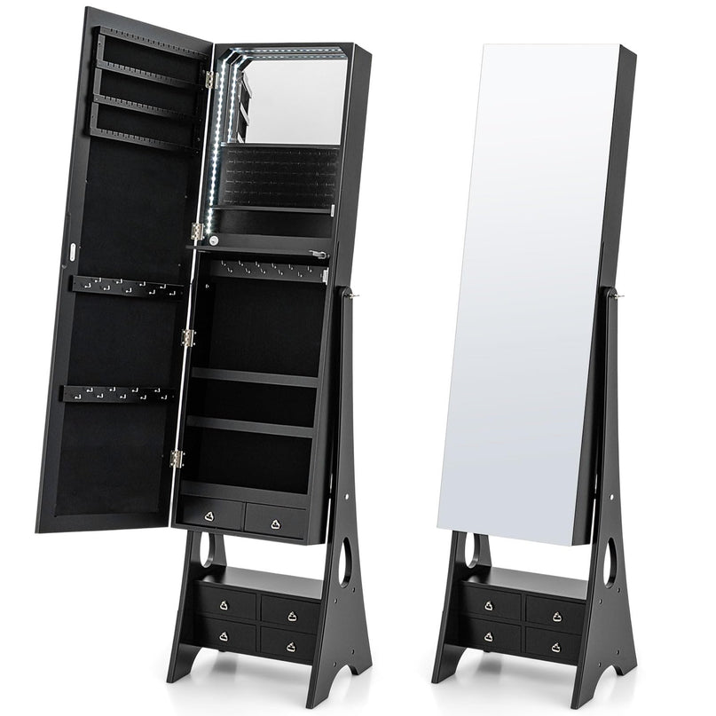 Jewelry Cabinet with LED Light Strip, Black - Giantex