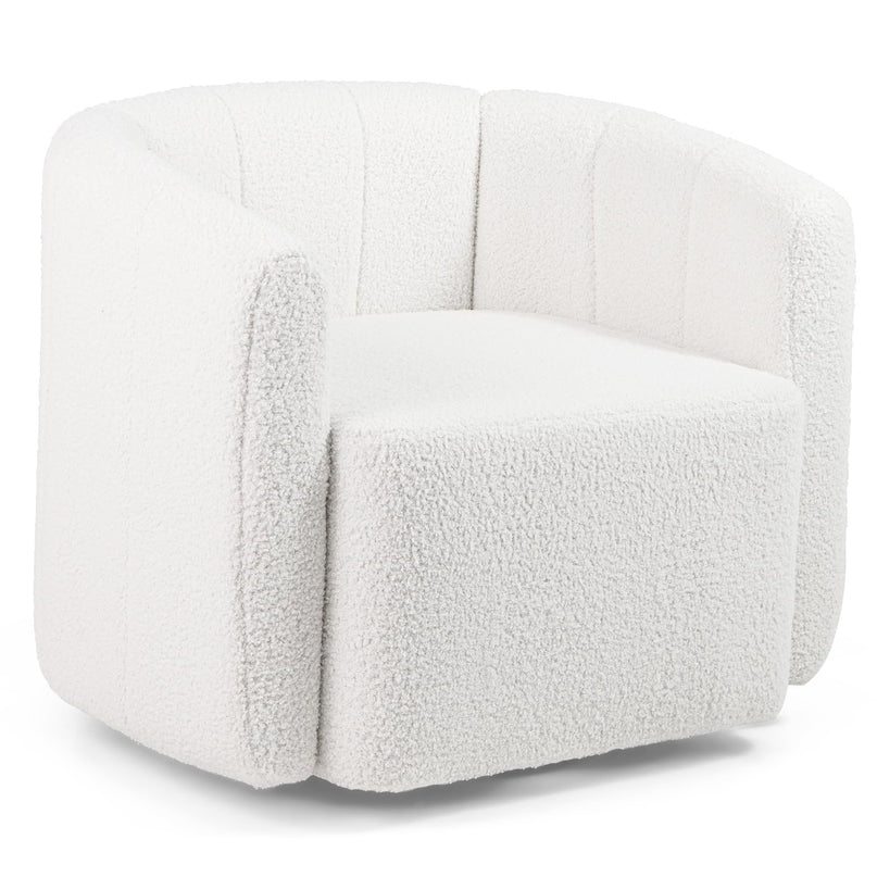 Giantex 360° Swivel Accent Chair - Sherpa Upholstered Boucle Barrel Club Chair with Padded Armrests