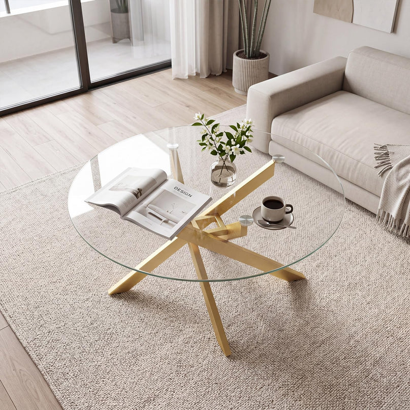 Giantex Round Glass Coffee Table 31.5" Modern Center Table