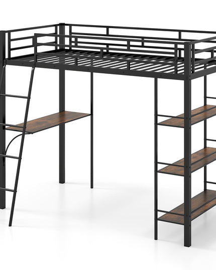 Giantex Twin Size Loft Bed with Desk & Shelves
