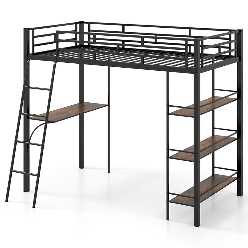 Giantex Twin Size Loft Bed with Desk & Shelves
