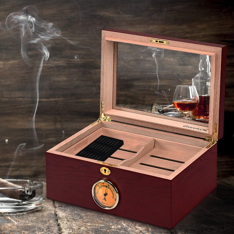 Giantex Desktop Cigar Humidor Tempered Glasstop Lockable
