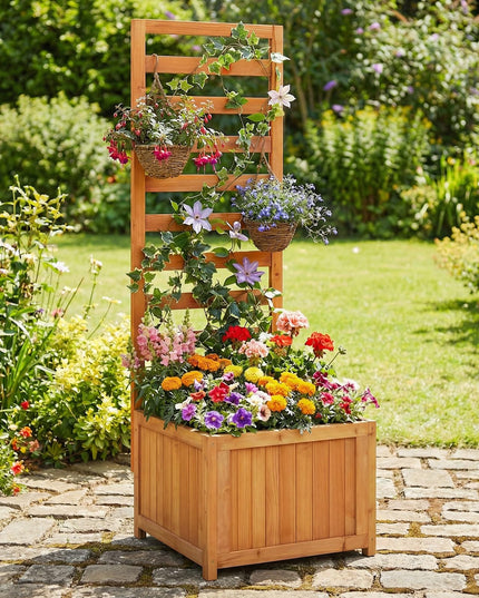 Jardinière surélevée en bois avec treillis Giantex pour l'extérieur