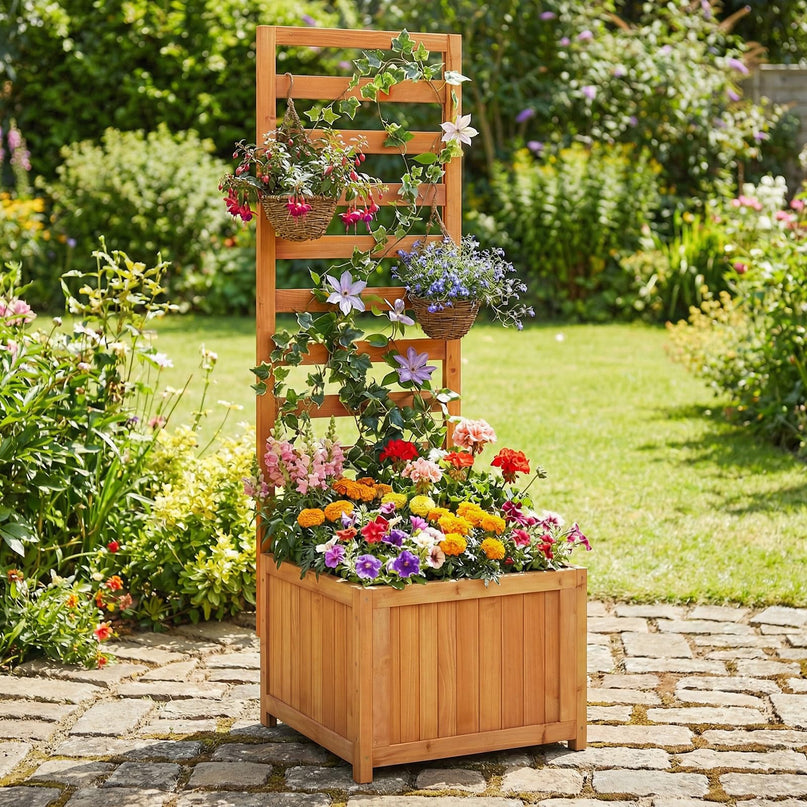Jardinière surélevée en bois avec treillis Giantex pour l'extérieur