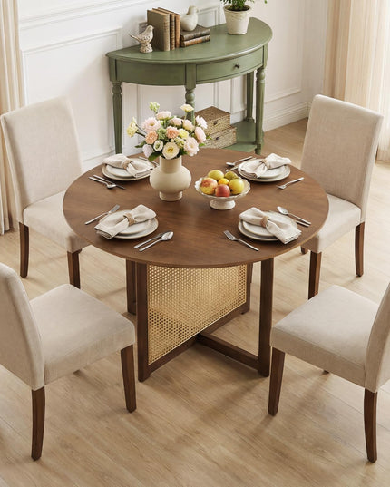 Giantex 37.5" Farmhouse Kitchen Table with Solid Rubberwood Pedestal & Rattan Base