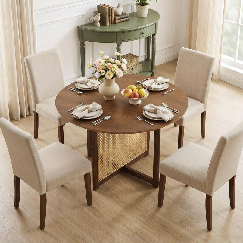 Table de cuisine de ferme Giantex de 95,2 cm avec pied en bois d'hévéa massif et base en rotin