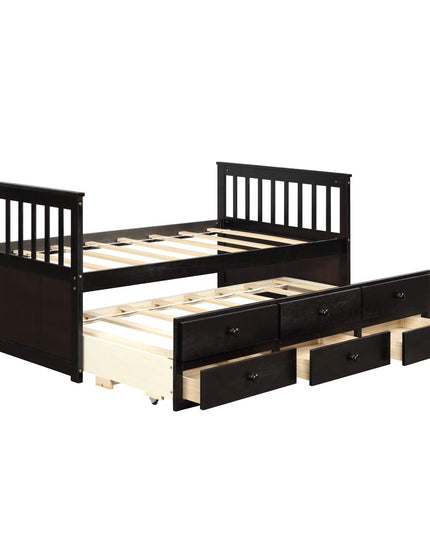 Giantex Twin Captain's Bed with Trundle Bed, Wood Storage Daybed with 3 Storage Drawers