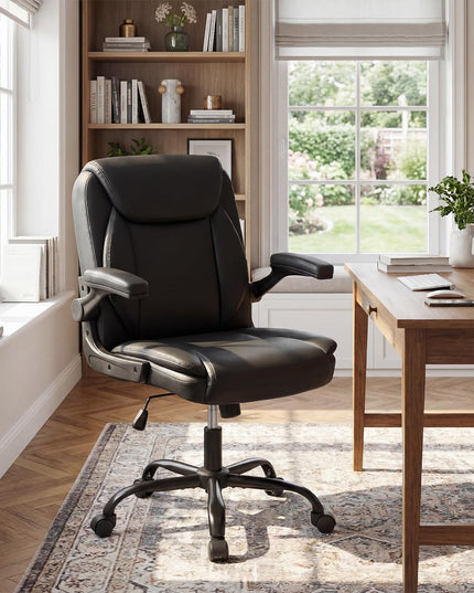 Giantex Leather Office Chair with Flip-up Arms for Home Office