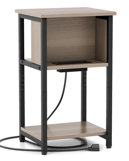 Giantex Nightstand with Charging Station, 3-Tier End Table with USB Ports & Power Outlets