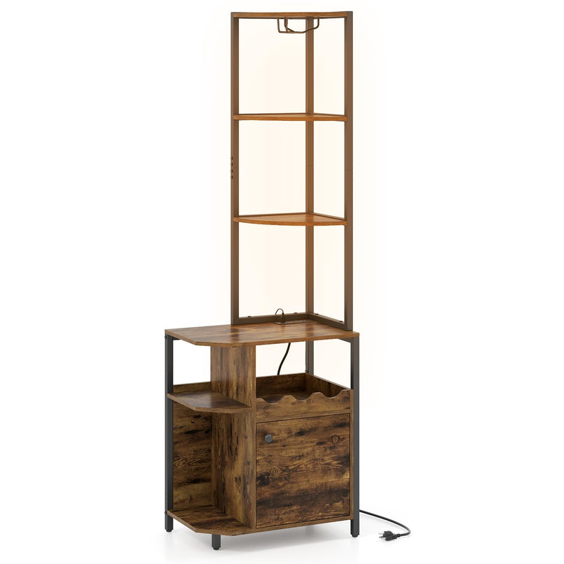 Meuble d'angle de bar Giantex avec prises électriques | Armoire à vin industrielle à 6 niveaux avec bandeau lumineux LED
