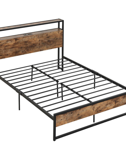Giantex Full Bed Frame with Storage Headboard and Charging Station, with Outlets and USB Ports