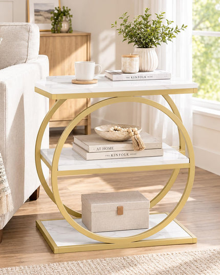 GIANTEX 3-Tier Faux Marble Narrow End Table with Storage (1/2)