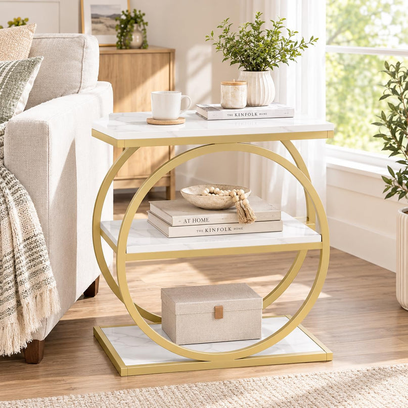 GIANTEX 3-Tier Faux Marble Narrow End Table with Storage (1/2)