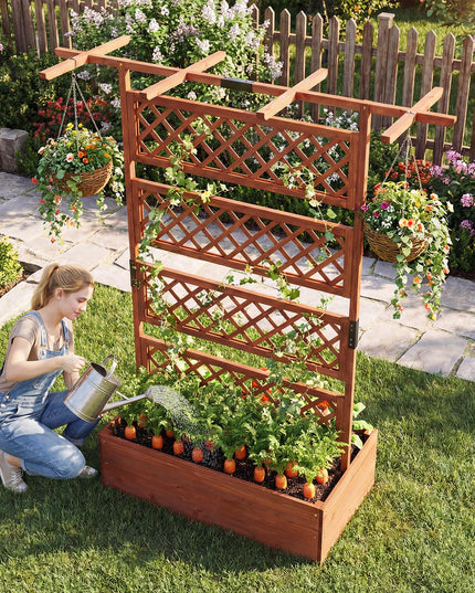 Giantex Raised Garden Bed with Trellis 1/2 Pack 72'' Wooden Planter Box(60"Lx22”Wx 72"H)