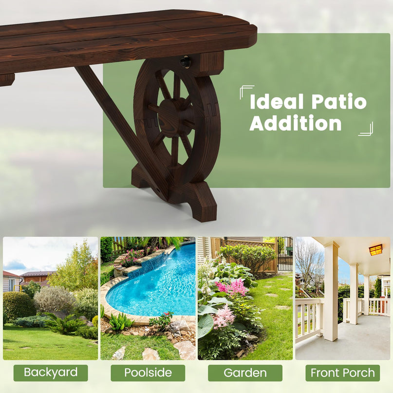 Giantex 2-Person Wooden Outdoor Bench - Patio Bench w/Wagon Wheel Legs