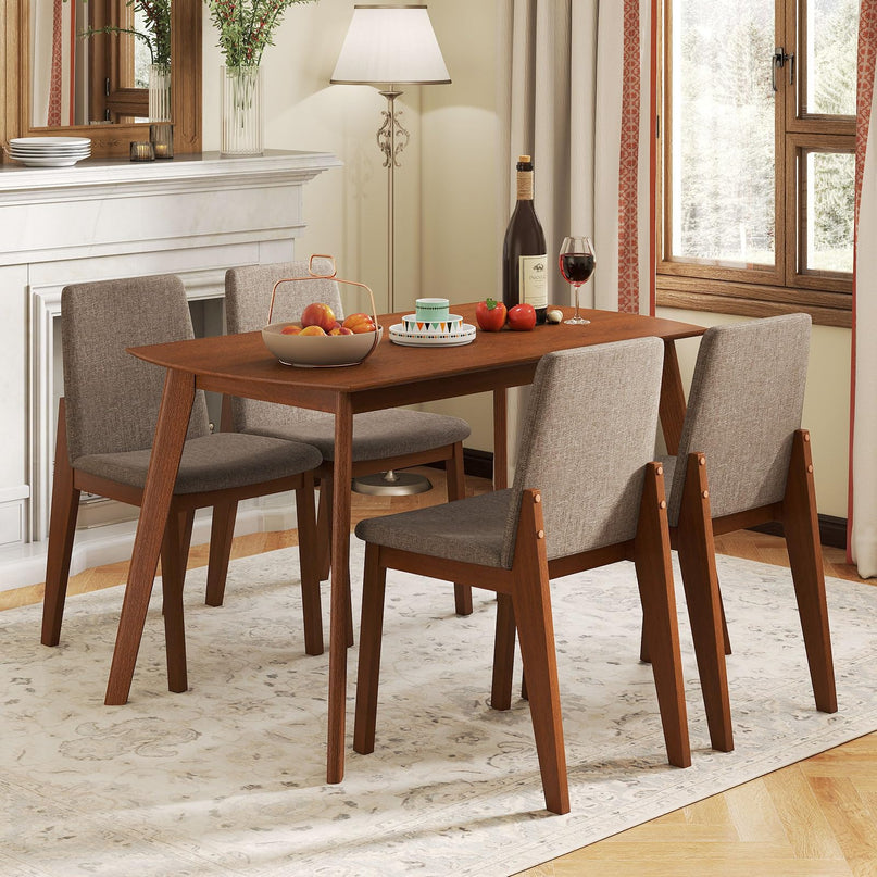 Giantex Dining Table Set for 4 | Rectangular Kitchen Table and Chairs Set w/Rubber Wood Frame