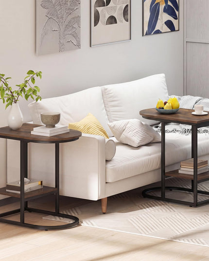 Giantex C Shaped End Table with Industrial Wood Tabletop & Storage Shelf