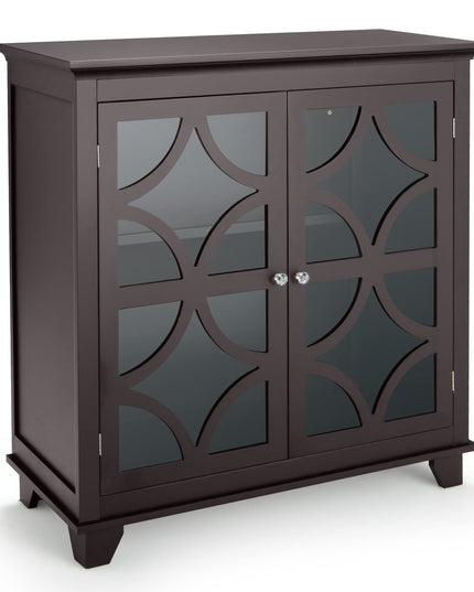 Giantex Buffet Sideboard, Freestanding Kitchen Cupboard w/Adjustable Shelf, 2 Decorative Glass Doors
