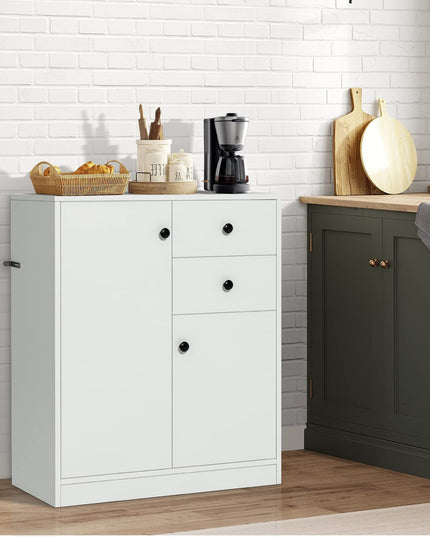 Giantex Floor Storage Base Cabinet - Freestanding Cabinet with Adjustable Shelves, 2 Drawers and 2 Doors, White