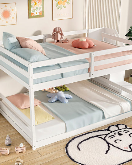 Giantex Bunk Bed with Stairs, Solid Wood Floor Bunk Bed with Storage Staircase & Full-Length Guardrails
