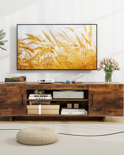 Giantex TV Stand with Power Outlet for TVs up to 70”, Entertainment Center w/ 2 Cable Holes, Open Shelves